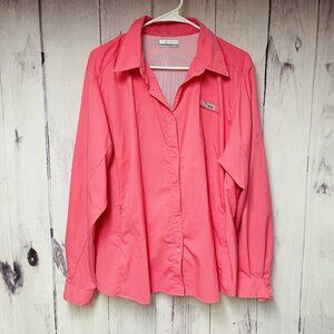 Columbia PFG Mens Long Sleeve Button Down Shirt Size 2XL Coral Pink